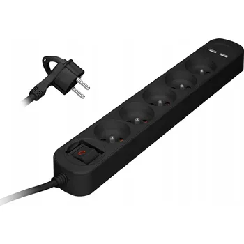 Napájecí kabel Prodlužovací Kabel lišta s přepěťovou ochranou Virone 1,5 m 5 ks zásuvek černá
