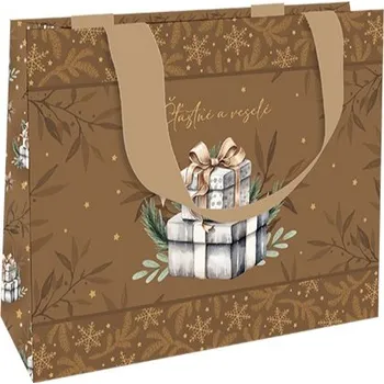 Dárková taška Nekupto Vánoční dárková taška střední luxusní Dárečky šťastné a veselé