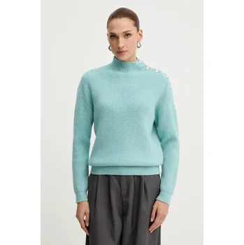 Dámský svetr Svetr z vlněné směsi Morgan MSTORI dámský, tyrkysová barva, s pologolfem, MSTORI 56X, vel. XS