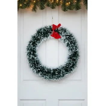Vánoční dekorace HW LOGISTIC s.r.o. Věnec VÁNOČNÍ s mašlí závěsný 29 cm bílá/zelená