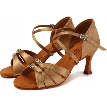 Dámské sandále Lelka taneční boty na latino D28 - SVĚTLE HNĚDÁ - 7,5cm podpatek, velikost 37