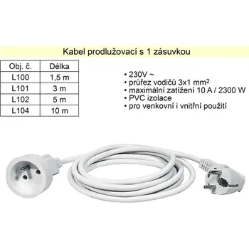 Prodlužovací kabel Prodlužovací kabel 1 zásuvka délka 10 m