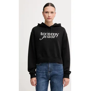 Dámská mikina Bavlněná mikina Tommy Jeans dámská, černá barva, s kapucí, s potiskem, DW0DW20306 99X, vel. L