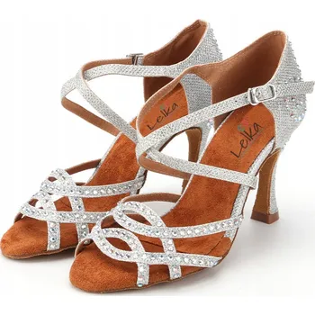 Dámské lodičky Lelka taneční boty na latino L360 - 9 Cm podpatek - STŘÍBRNÉ, velikost 40