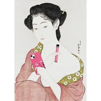 Obraz Fotografie Geisha Phone and Vape 10,5 x 14,8 cm