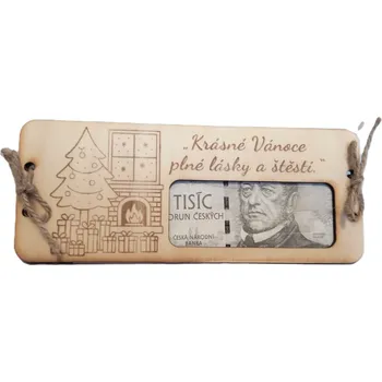 Obálka Dary dřeva Dřevěná vánoční obálka na peníze - stromeček