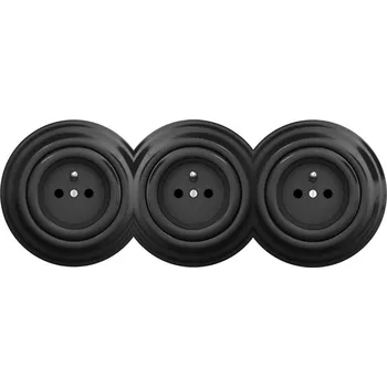 Elektrická zásuvka Kliklap - Trojitá retro zásuvka domovní s rámečkem 230V černá