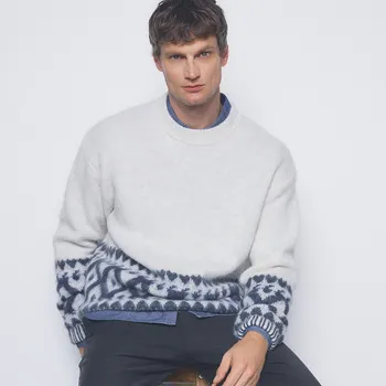 Pánský svetr Reserved - Vzorovaný svetr s příměsí vlny - tělová - 941GC-02P - 941GC-02P-M