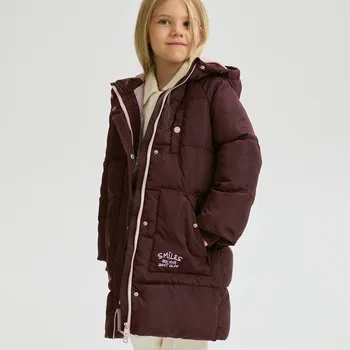 Dívčí bunda Reserved - Dlouhý prošívaný kabát s kapucí - hnědá - 249EX-83X - 249EX-83X-152