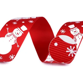 Stuha Pro Háčkování Vánoční rypsová stuha 25 mm červená se sněhuláky 5 m