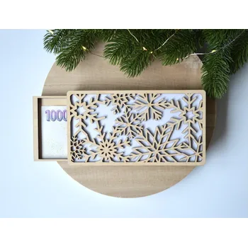 Vánoční dekorace Dárky Bella Dřevěná dárková kazeta na peníze vánoční - vločky Barva: Stříbrná perleťová