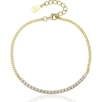 Náramek Zlacený stříbrný štrasový náramek s čirými zirkony SVLB0557XJ6GO18 17-20 cm