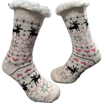 Dámské ponožky Domácí teplé ponožky s kožíškem protiskluzové srdce 2 39-42 béžová