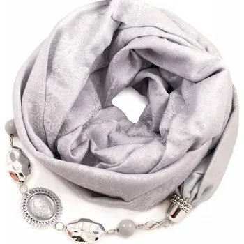 Šála Kašmírová šála s bižuterií - světle šedá