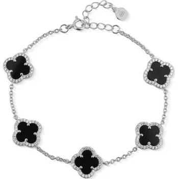 Náramek Dámský stříbrný náramek se čtyřlístky a onyxy 17-20 cm SVLB0929SK6BL18 + dárek zdarma