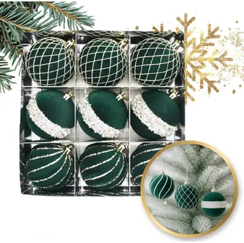 Vánoční dekorace Sada vánočních koulí sametově zelené 9 ks, 8 cm