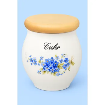 Talíř Dóza Baňák s dřevěným víkem CUKR 0,40l POMNĚNKY Český porcelán Dubí