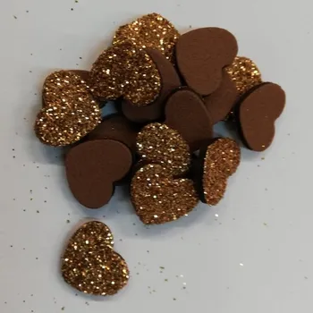 Pěnové dekorační srdíčko se třpytkami - hnědé - 3x2,5cm