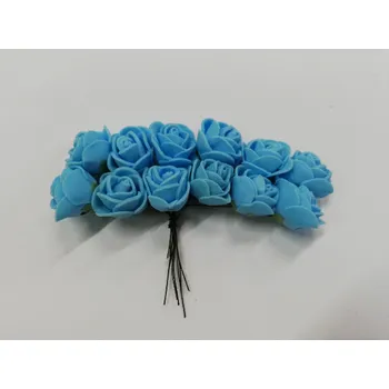 umělá květina Pěnová růžička dekorační svazek 12ks - modrá