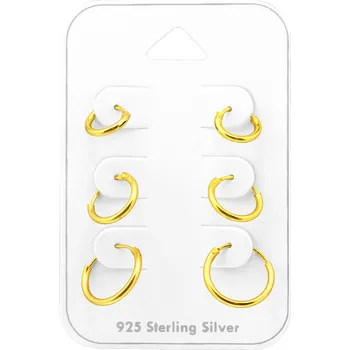 Náušnice Atreya Sada stříbrných náušnic - zlacené kroužky