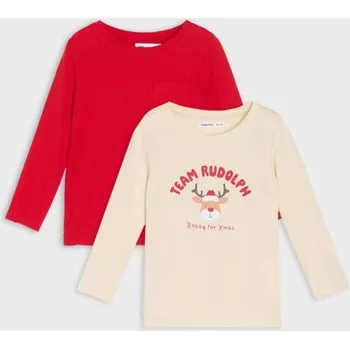 Chlapecké tričko Sinsay - Bavlněná košilka s potiskem 2 pack - krémová - 112FX-01X - 112FX-01X-98