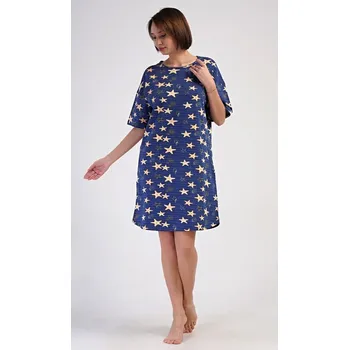 Dámské šaty Dámské domácí šaty s tříčtvrtečním rukávem Hvězdy - tmavě modrá - 4XL