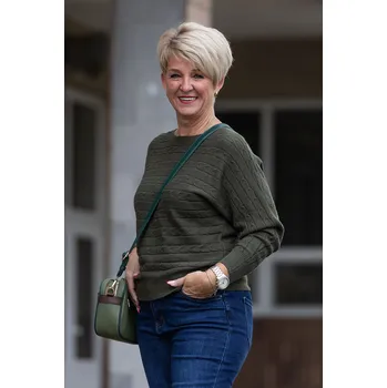 Dámský svetr Italy fashion Elegantní svetr SELIN Barva: Khaki, Velikost: UNI: L-2XL