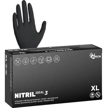 Vyšetřovací rukavice Espeon Nitril Ideal3 nitrilové nepudrované černé 100 ks