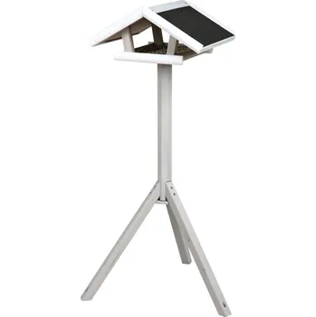 Krmítko pro ptáka NATURA venkovní krmítko se stříškou, trojnožka 1,15m, 65x46cm, bor, šedá/bílá