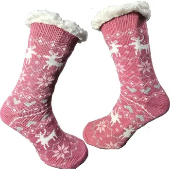 Dámské ponožky Domácí teplé ponožky s kožíškem protiskluzové srdce 2 35-38 růžová