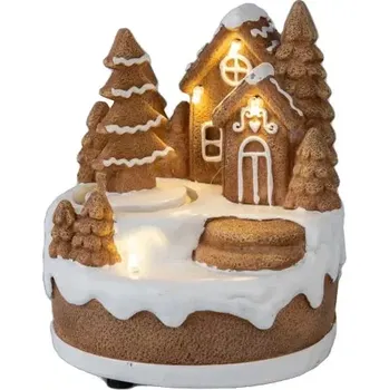 Vánoční dekorace Vánoční krajina s LED světlem a otáčejícím stromkem (FOC24008)