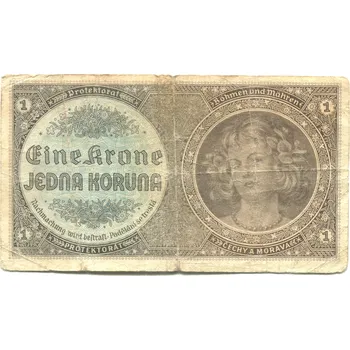 Protektorát Čechy a Morava. 1 koruna 1940. Série H 040. Hej. 30a.