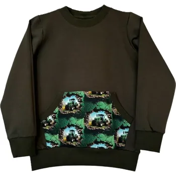 Dívčí oblečení ZÁHOŘÍ Rudel ZÁHOŘÍ Dětská mikina s kapsou - zelená s traktory Velikost: 110