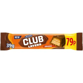Čokoláda McVitie's Club Layers čokoládová tyčinka s pomerančovou příchutí 39 g PM