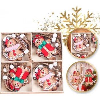 Vánoční ozdoba Sada dřevěných vánočních ozdob Postavičky z perníku, 12 ks