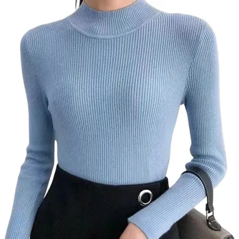 Dámský svetr Dámský pletený svetr s rolákem z bavlny a akrylu Jednobarevný hřejivý svetr s dlouhým rukávem Univerzální velikost pro podzim a zimu modrá