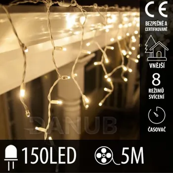 LED trubice Vánoční LED světelná záclona vnější - programy - časovač - 150LED - 5M Teplá bílá