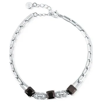 Náramek Luxusní dámský stříbrný náramek s černými a čirými zirkony SVLB0524XK6BL18 + dárek zdarma