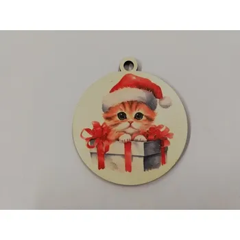 Vánoční dekorace Vánoční výřez baňka - koťátko s vánoční čepičkou č.3