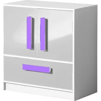 Komoda Slevadoma Komoda MALIA 8 do dětského pokoje - bílá lesk / fialová