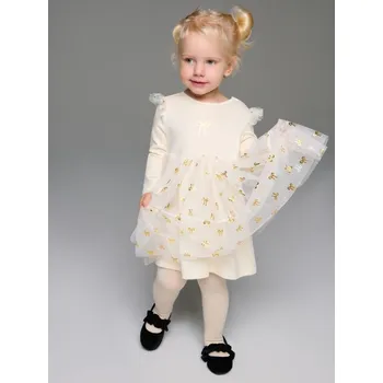 Dívčí oblečení Sinsay - Šaty s tylem a třpytivým potiskem - krémová - 235EN-01X - 235EN-01X-74