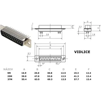 Elektrický konektor Konektor CANNON 25 vidlice DPS