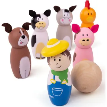 Hračka Bigjigs Toys Dřevěné kuželky farma Poškozený obal