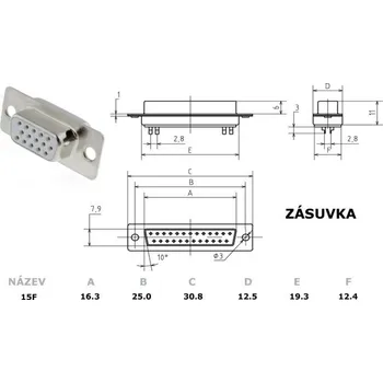 Elektrická zásuvka Konektor CANNON 15 zásuvka tří