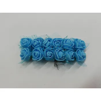 umělá květina Pěnová růžička dekorační svazek 12ks - modrá se závojem