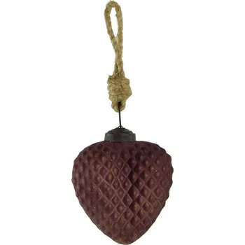 Vánoční ozdoba Ego dekor Vánoční skleněná ozdoba srdce - bordo s patinou