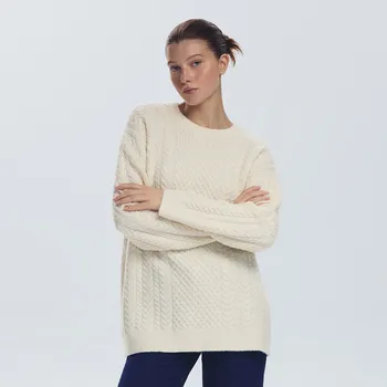 Dámský svetr Reserved - Svetr oversized pletený v copánkovém vzoru - tělová - 297GP-02X - 297GP-02X-S