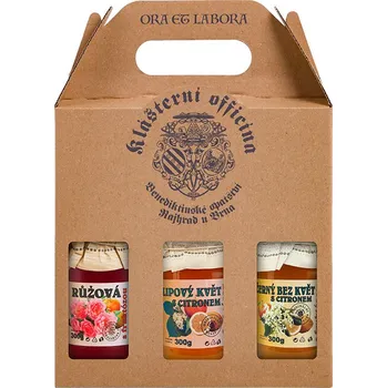Dárkový potravinový koš Klášterní Officína Dárkový balíček č. 3 – 3× DŽEM KVĚTOVÝ
