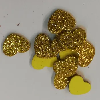 Pěnové dekorační srdíčko se třpytkami - žluté - 3x2,5cm