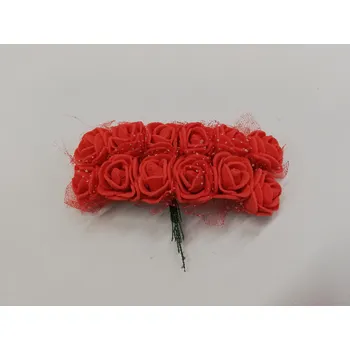 umělá květina Pěnová růžička dekorační svazek 12ks - červená se závojem